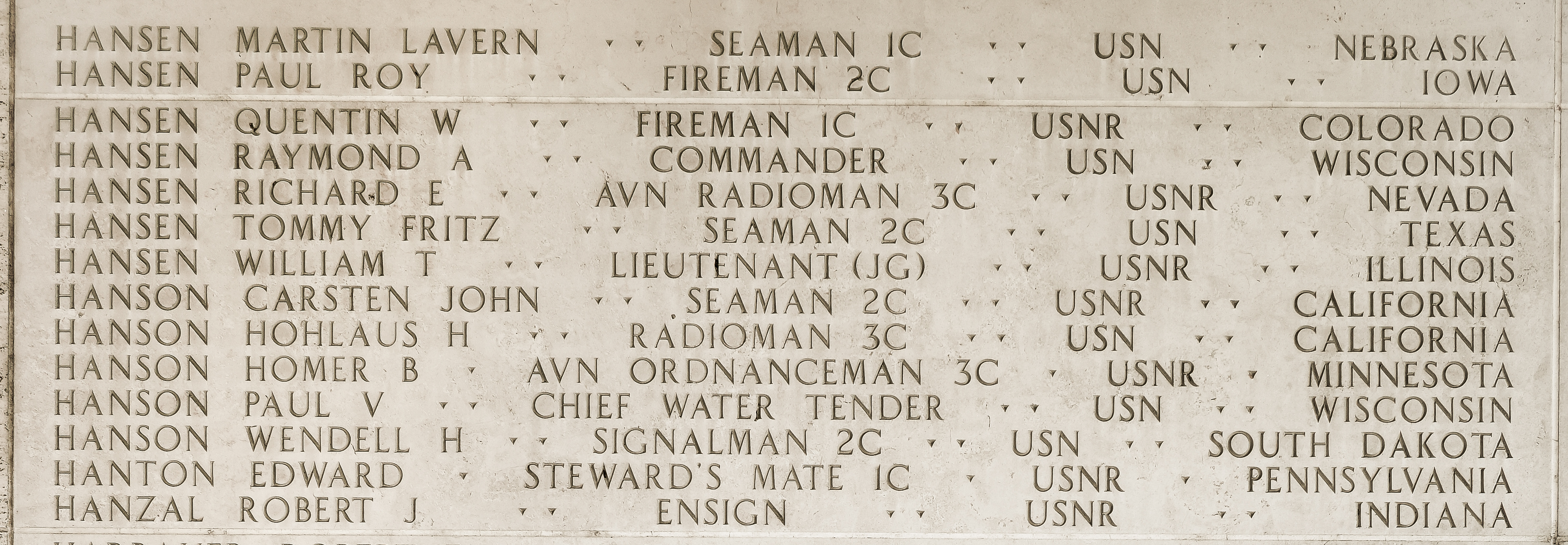 Hohlaus H. Hanson, Radioman Third Class